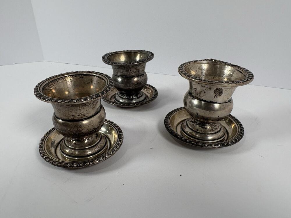 Vintage Sterling Silver Cordial Cups Saucers Set 3 Weighted Reinforced Goblets